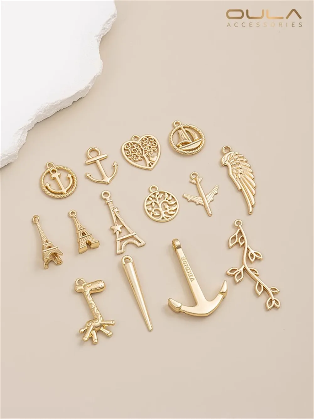 14-каратное позолоченное якорь крылья башни дерево жираф длинные ивы ногти ручной