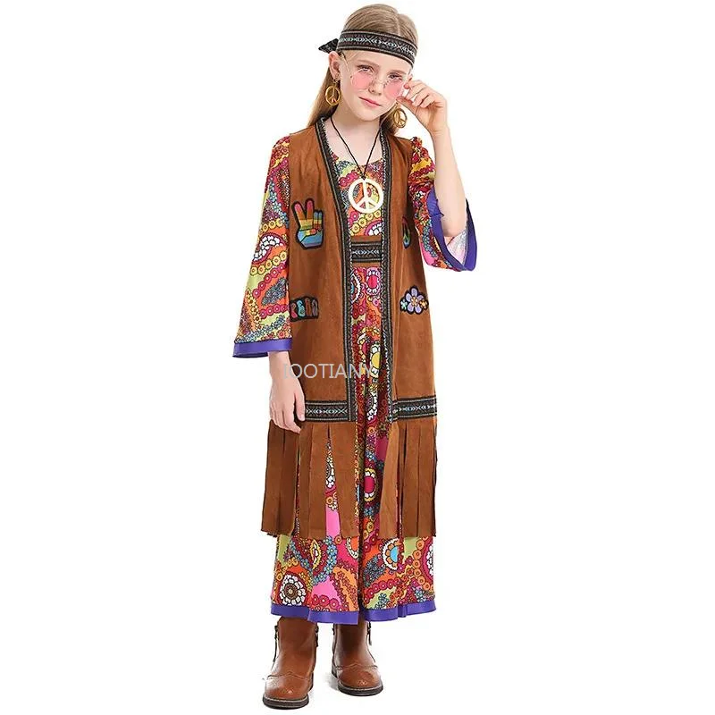 Хэллоуин Мир Любовь Хиппи Костюм Девушки Вечеринка 60-х 70-х годов Сценическое