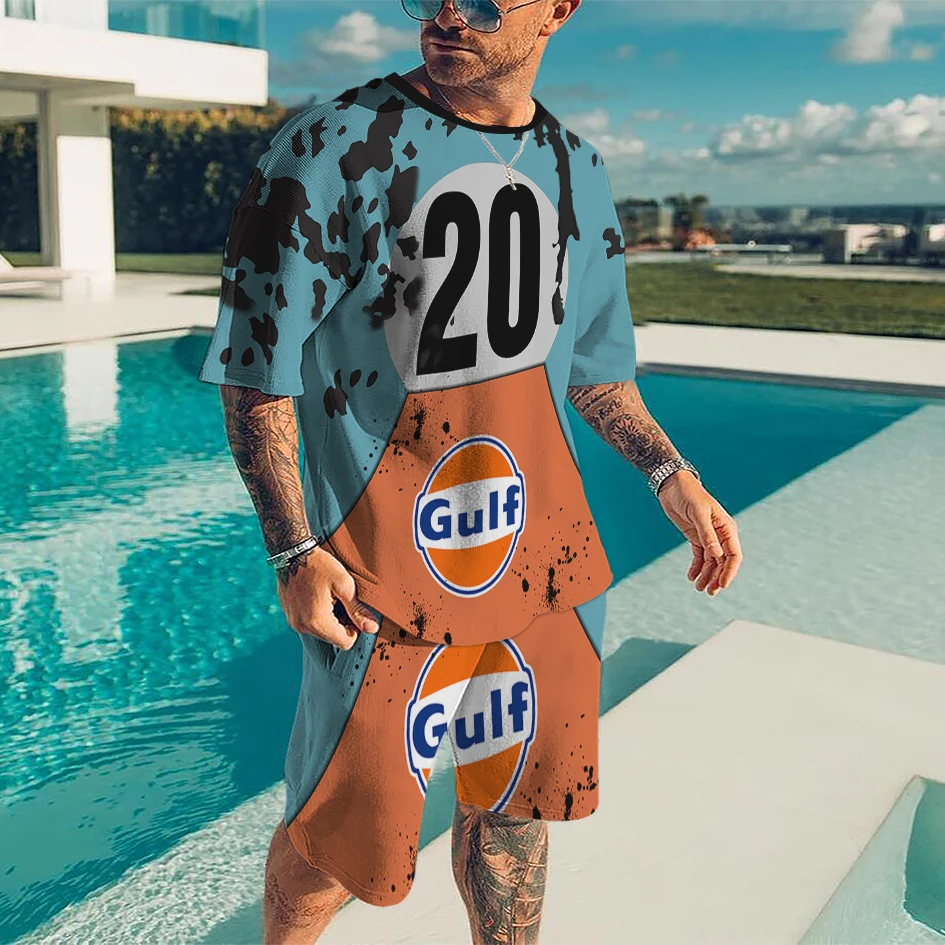 

King Printed 3D Vintage Men's T-shirt +Shorts Beach Sets Summer Breathable number Fashion Short Sleeve Male Casual Street Suit