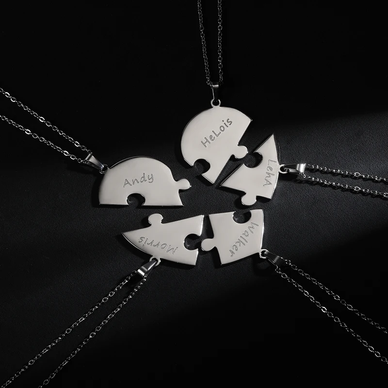 

Personalized Customization Names Heart Necklace Heart Puzzle Engraved Name Pendant Necklace Choker Stainless Steel Jewelry kpop