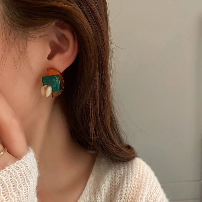 

Geometric Acrylic Stud Earrings For Girls Irregular Creative Green Coffee Resin Statement Earrings Fashion Jewelry For Women