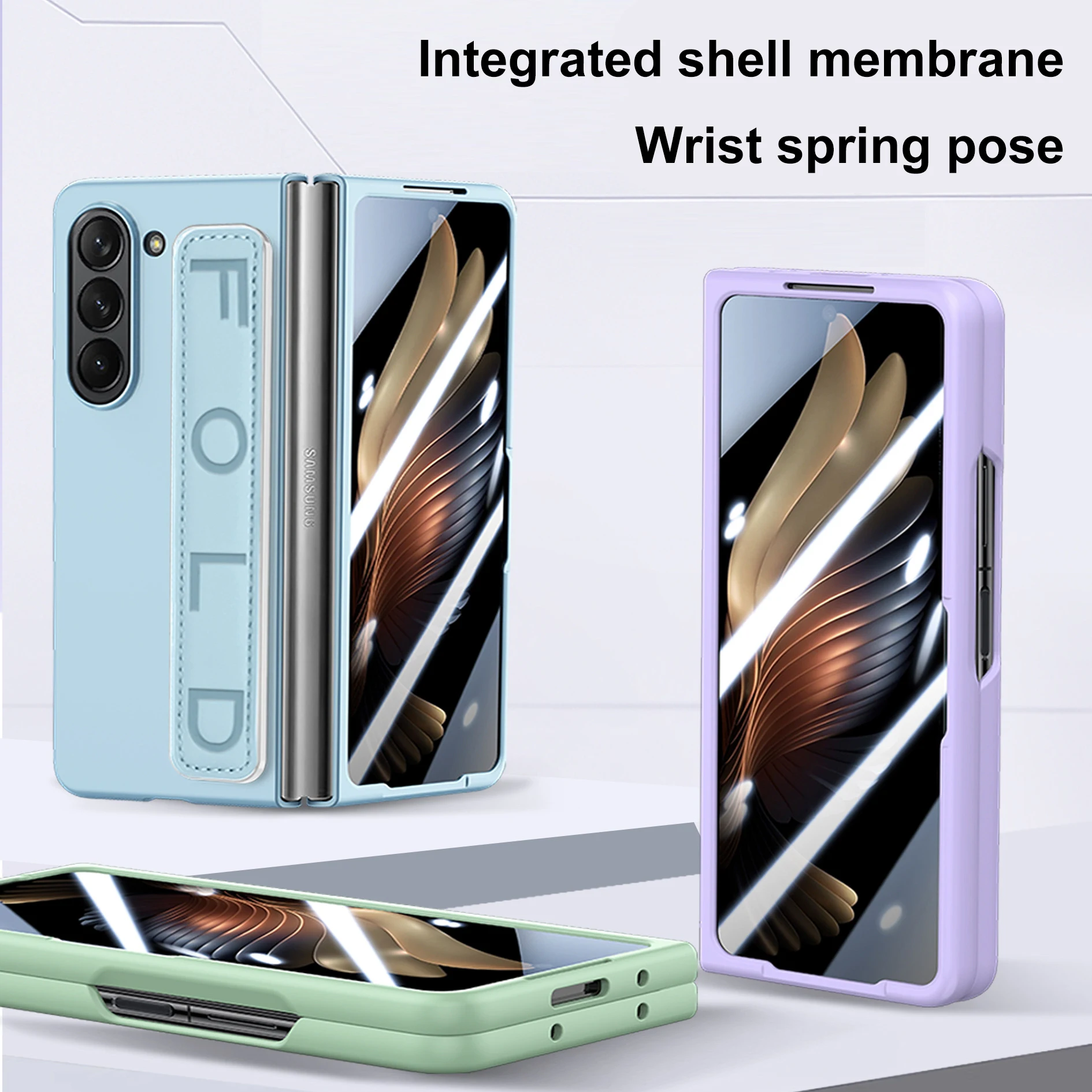 

Elastic Rope Wrist Strap Phone Case For Samsung Galaxy Z Fold 5 Shell Film Integrated Skin Feeling PC Anti-drop Protective Cover