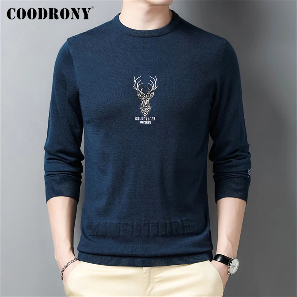

COODRONY Brand Men's O-Neck Knitted Wool Sweater Clothing Autumn Winter New Arrival Casual Pullover Pull Homme Elk Design Z1048