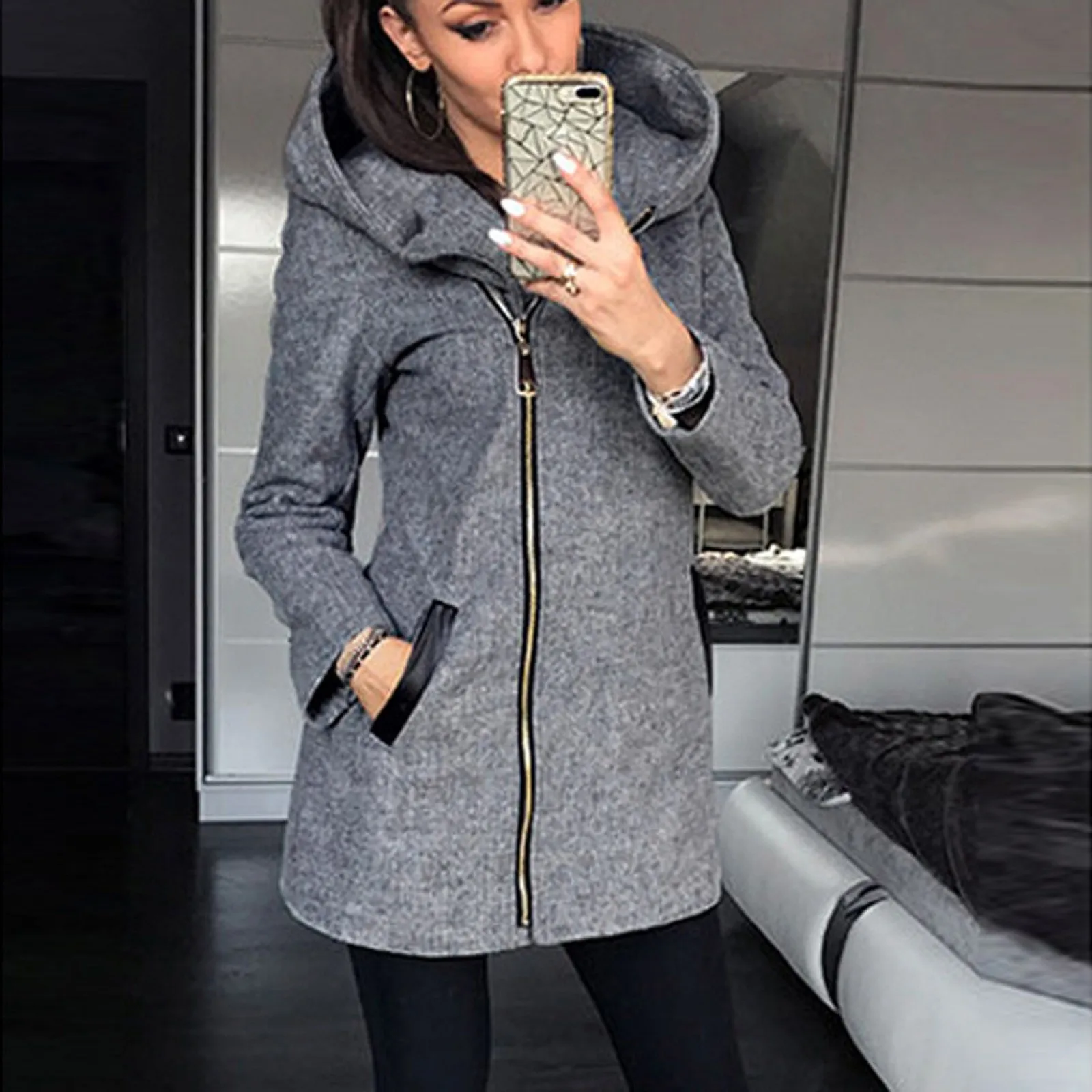 

Women Coat Warm Pocket Side Zipper Fleece Womens Fleece Zip up Jacket Women Long Fleece Jacket Inverted Collar Jacket Women