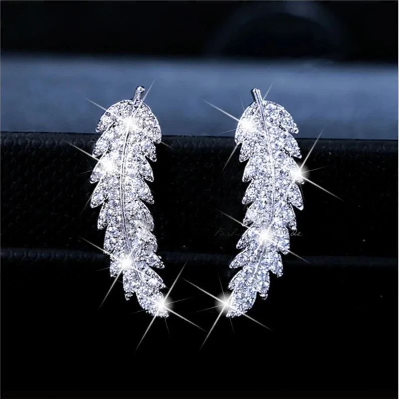 

Fashion Women's Stainless Steel Leaf Simple Full Diamond Crystal Diamond Earrings Ear Clip Earrings Jewelry Bridal Wedding Engag
