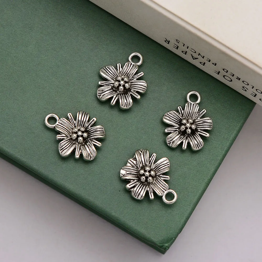 

40pcs/lot--14x17mm Antique Silver Plated Plum Blossom Charms Flower Pendants For Diy Jewelry Making Supplies Earrings Materials