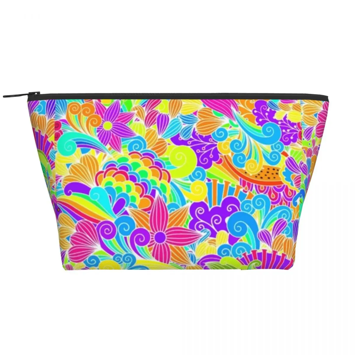 

Colorful Hippy Zip Storage Organizers Retro Floral Print Women's Makeup Pouch Bathroom Organization Cosmetic Bags