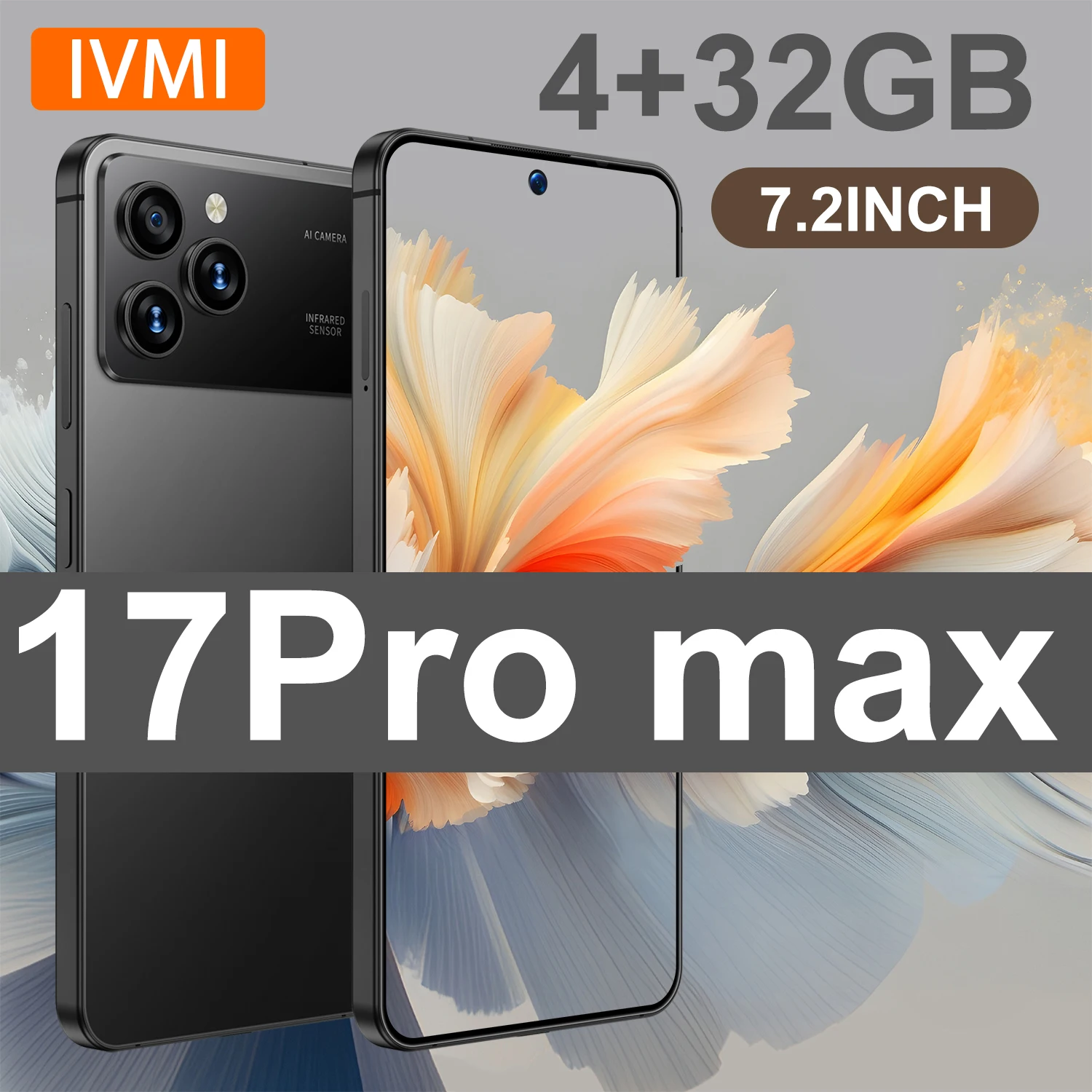 Фото Смартфон IVMI Global Vision 17Pro Max с поддержкой 4G, двумя SIM-картами, разблокировкой по лицу, 7.2-дюймовым экраном, Android 12, 4 ГБ ОЗУ, 32 ГБ ПЗУ, 8+16 МП камерами. №1