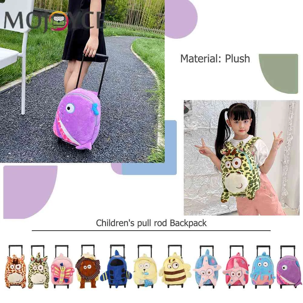 

Cartoon Trolley Children Plush Backpack Kids Large School Travel Bag with Wheels