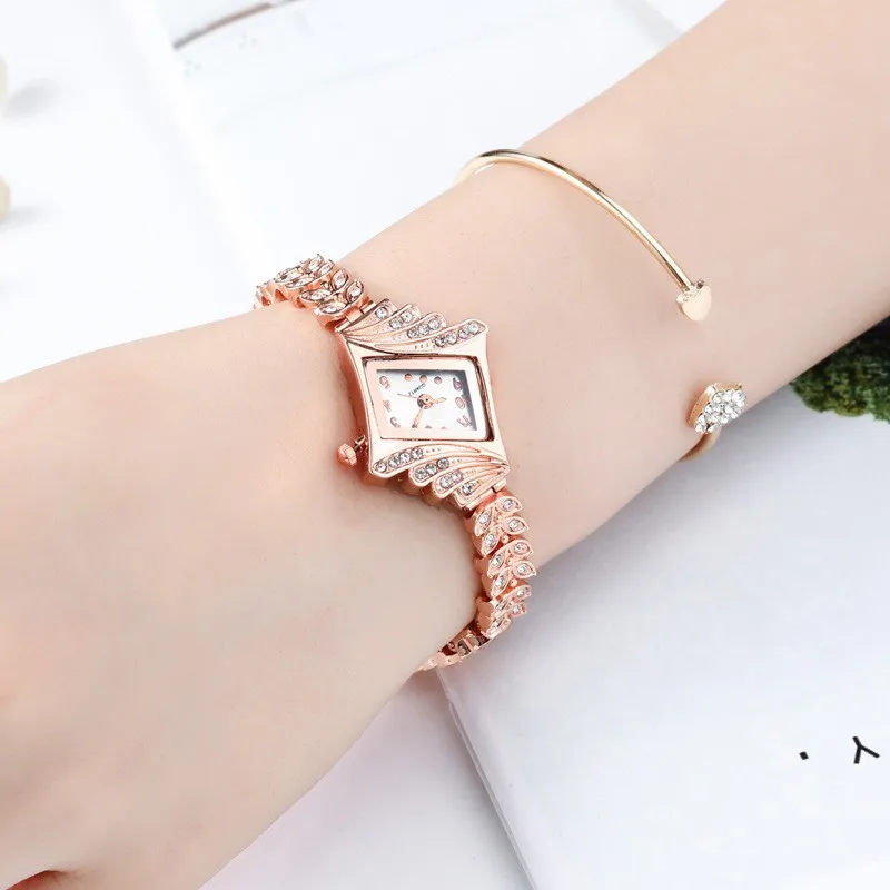Bracelet Wrist Watch Rhinestone Flower Heart Love Style Stainless Steel Stylish Quartz Bracelet Watch For Daily zegarek damski