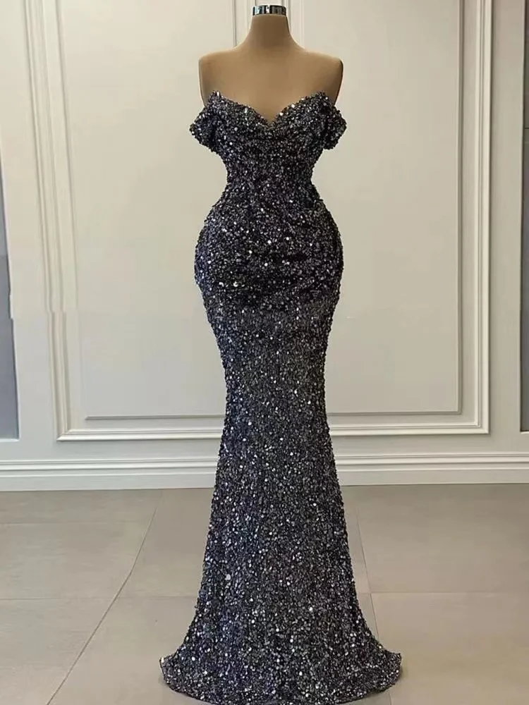 

Gorgeous Sequin Sexy Strapless Mermaid Evening Dresses 2023 Sparkle V-Neck Custom Party Dress robes de soirée Prom Gowns