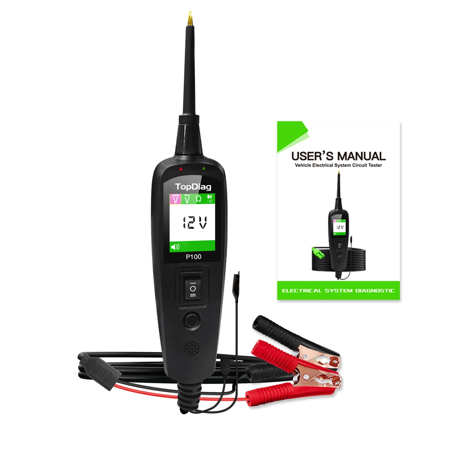 

Автомобильный диагностический инструмент P100, автоматический зонд, тестер цепей, автомобильный детектор напряжения, электрическая система, 12 В, 24 В, сканер батареи