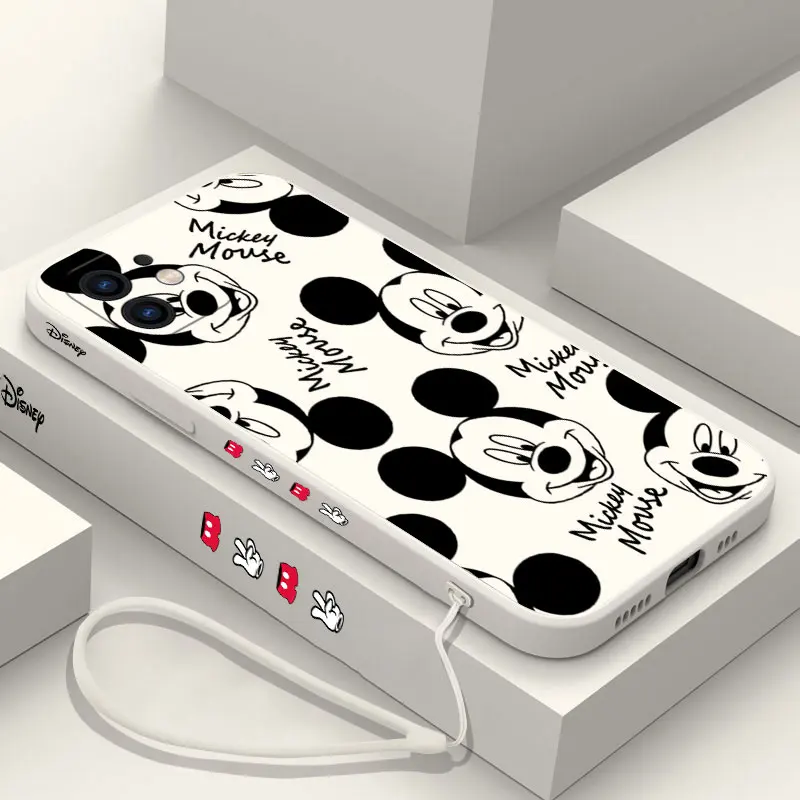 Cute Disney Mickey Mouse Phone Case For Samsung Galaxy S23 S22 S21 S20 Ultra Plus FE S10 4G S9 S10E Note 20 9 Plus With Lanyard