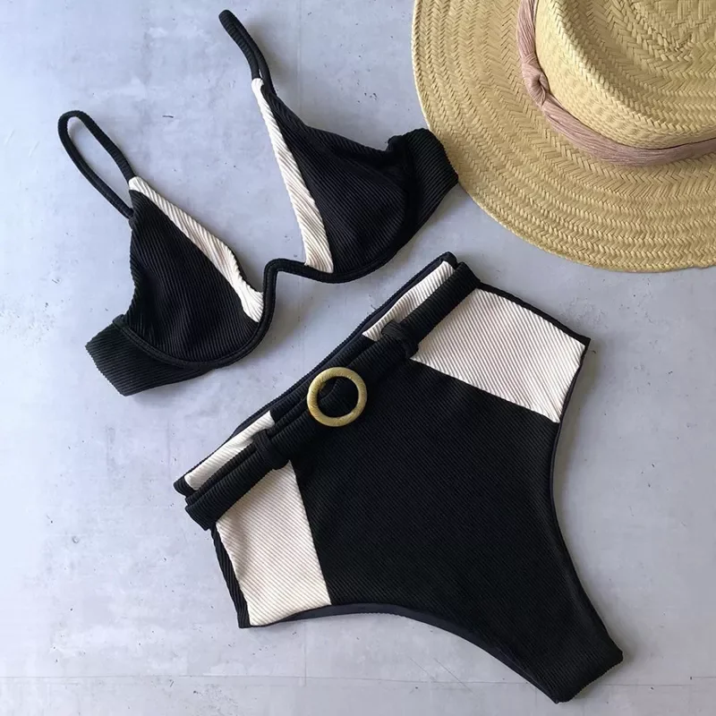 

Соблазнительное бикини с V-образным вырезом на косточках в стиле пэчворк с высокой талией, женская одежда для плавания, женский купальный ко...