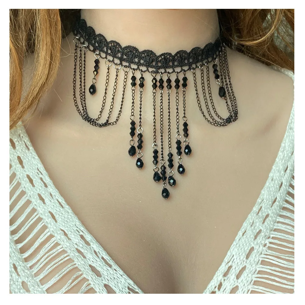 

Sexy Gothic Chokers Crystal Black Lace Neck Choker Necklace for Women Vintage Chocker Steampunk Jewelry New Collares Wholesale