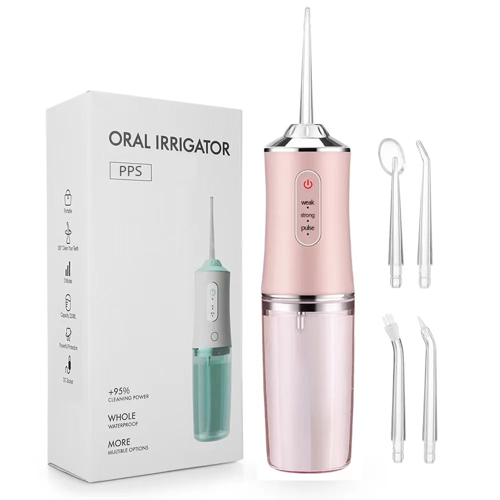 

Oral Irrigator Portable Dental Water Flosser USB Rechargeable Water Jet Flosser Calculus Jet Tip 240ml 3 Modes IPX7