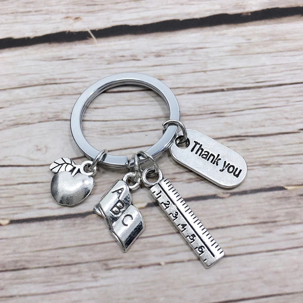 

Teacher'S Day Gift Ruler Apple Book Backpack Pendant Teacher Thank You Keychain Teacher'S Day Gift