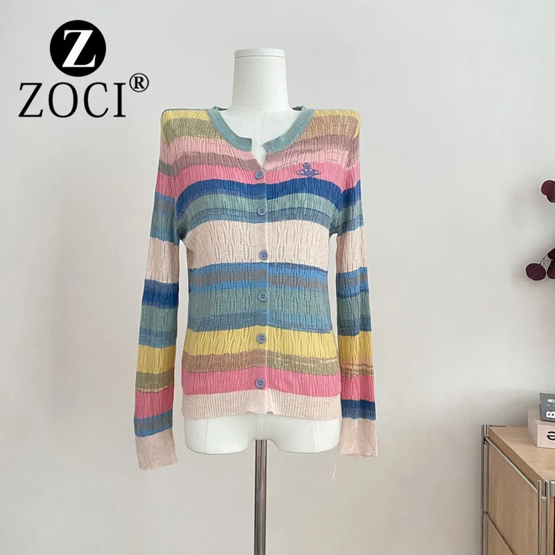 [ZOCI] Женский вязаный кардиган с вышивкой осенняя верхняя одежда 2024 мягкая липкая