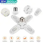 Яркий гаражный светильник, Регулируемая лампа холодноготеплого белого света, 4 светодиодных панели, E27, 52 светодиода, потолочный складной светильник с вентилятором для гаража, гостиной, 38 Вт