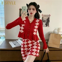 f girls sets women kawaii simple korean style plaid long sleeve outerwear spring single breasted elastic waist 2 piece outfit
