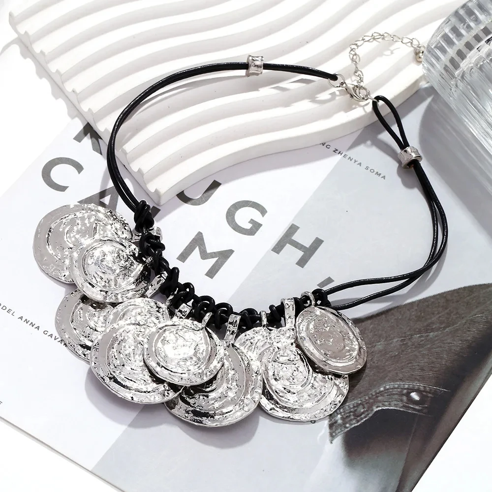 ZAA круглые металлические подвески ожерелья для женщин кожаные веревки цепи