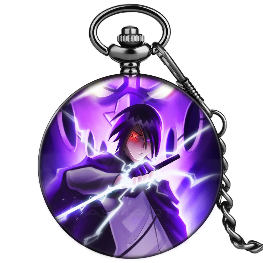 

New Romantic Purple Customizable Japan Cartoon Character Pattern Men High Quality Quartz Pocket Watch with Thick Chain Boy Gift