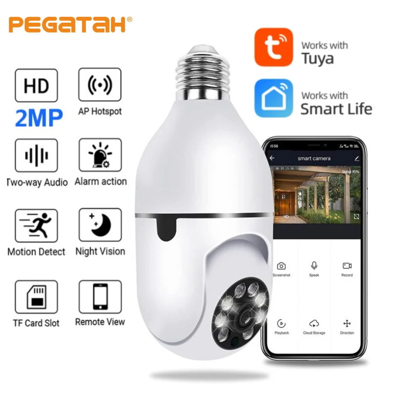 

2MP Tuya PTZ Wifi Camera 1080P Panoramic Night Vision Two way audio Surveillance Cam Wireless Smart Home Bulb Lamp Camera