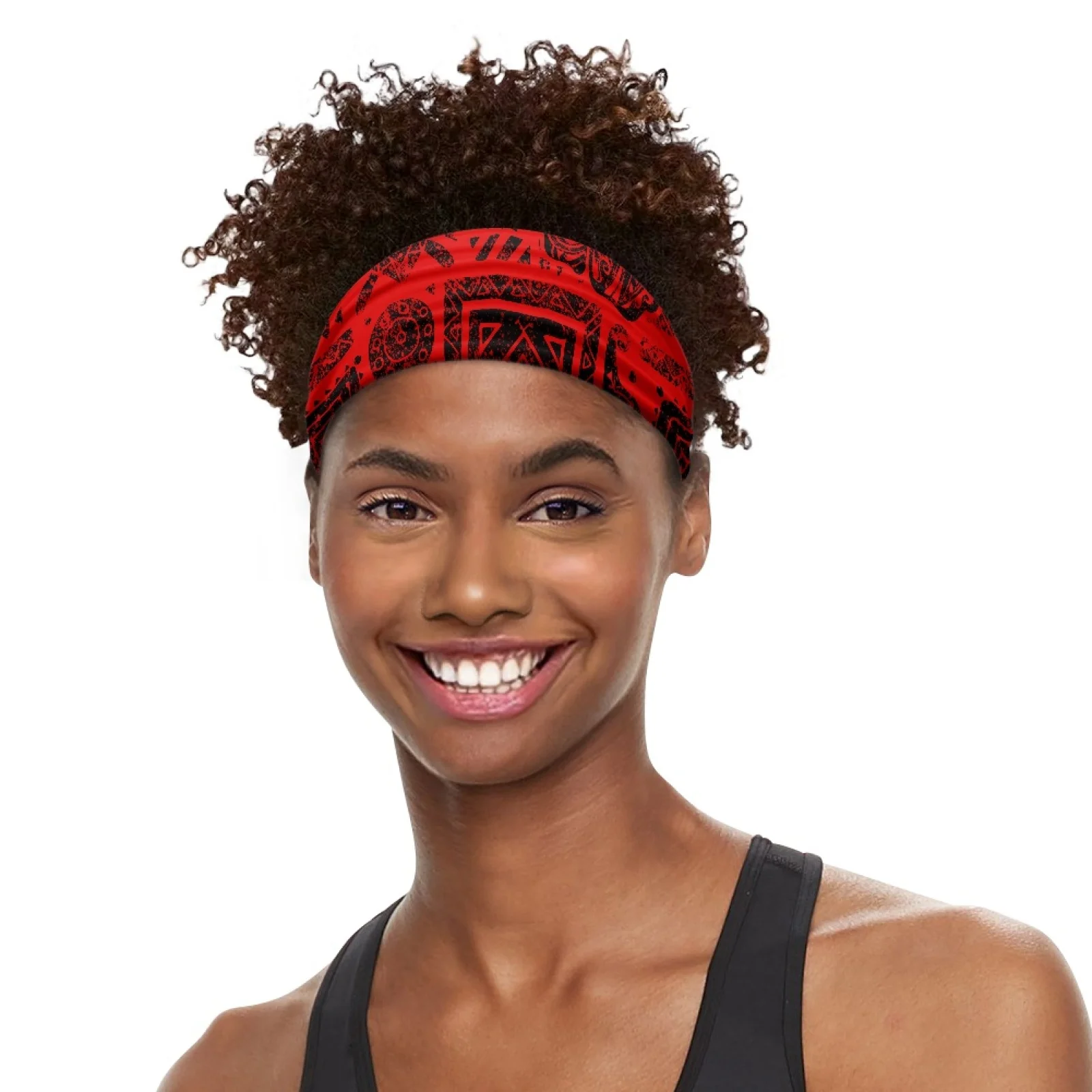 

Polynesian Tribal Samoan Totem Tattoo Samoa Prints Fitness Room Skin-Friendly Breathable Polyester Fabric Red Sports Headband