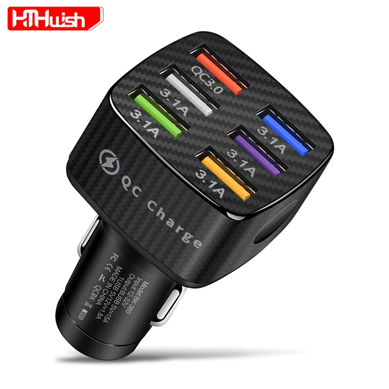 

6 Ports USB Car Charger Quick Charge 3.0 QC 3.0 15A Fast Charging for IPhone 13 12 11 Xiaomi Huawei Phone Car USB Charger