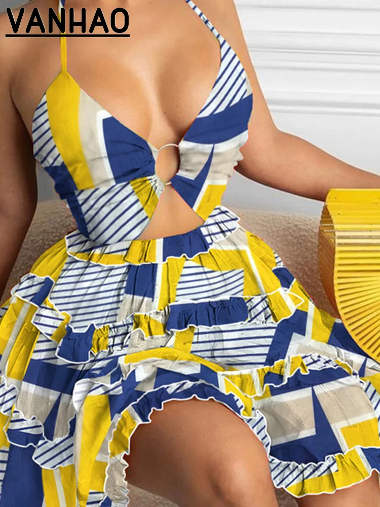 

Летнее сексуальное платье VANHAO с V-образным вырезом, без рукавов, с высокой талией, сексуальное пляжное платье, Оптовая продажа, Прямая поставка
