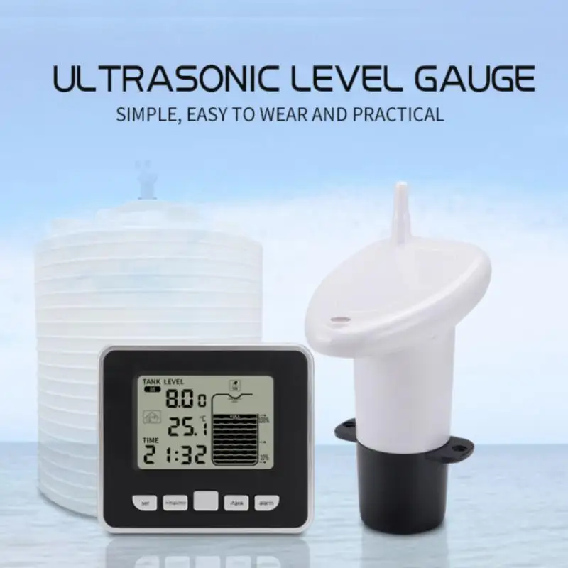 

FT002 Wireless Ultrasonic Water Tank Liquid Level Meter With Temperature Sensor Water Level Time Display Low Battery Indicator