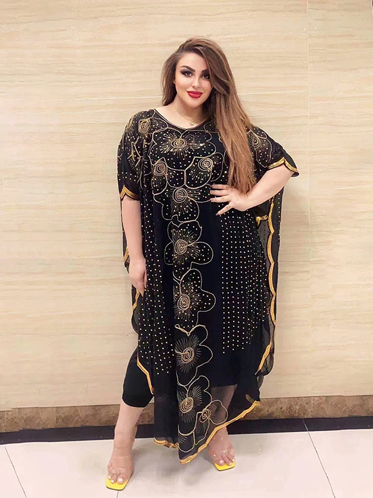 

2022 Summer New African Women'S Fashion Gold Sequins Loose Long Coat Dress Black Free Size For Quick Delivery