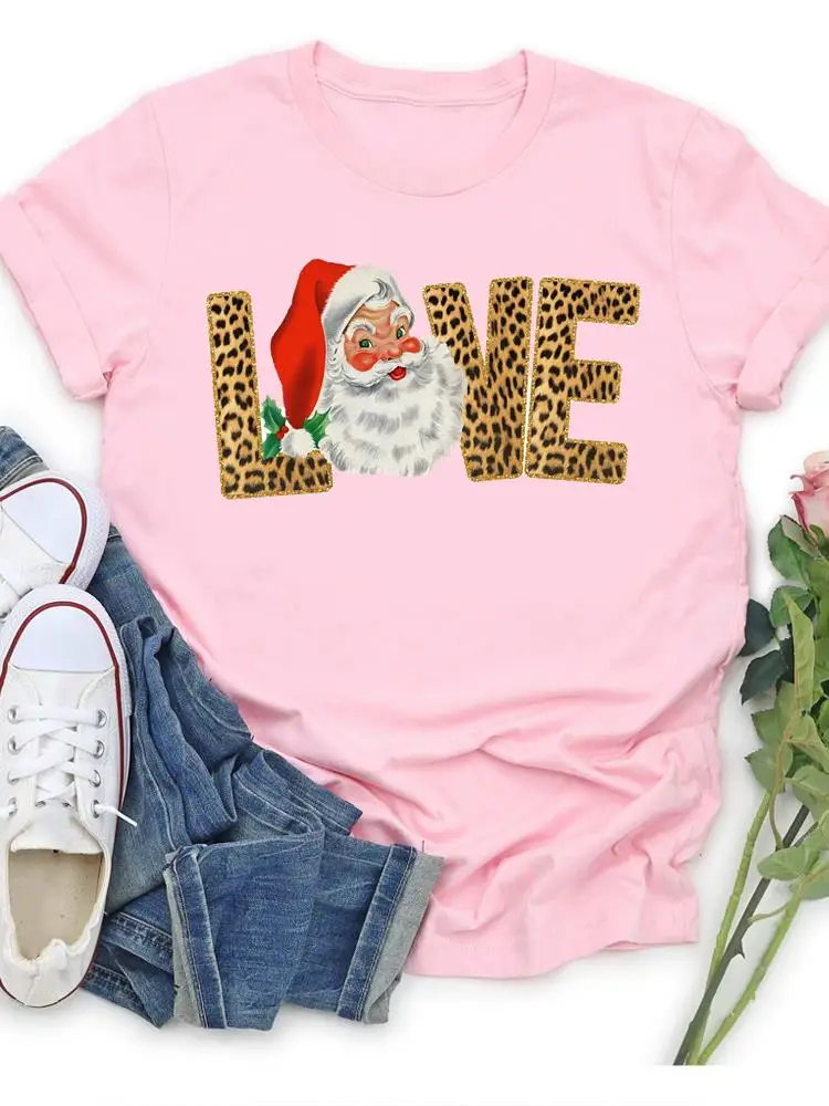 

Модная женская одежда для праздника с принтом T, футболка с графическим рисунком, новый год, любовь, леопард, Санта-Клаус, женщины, Счастливог...