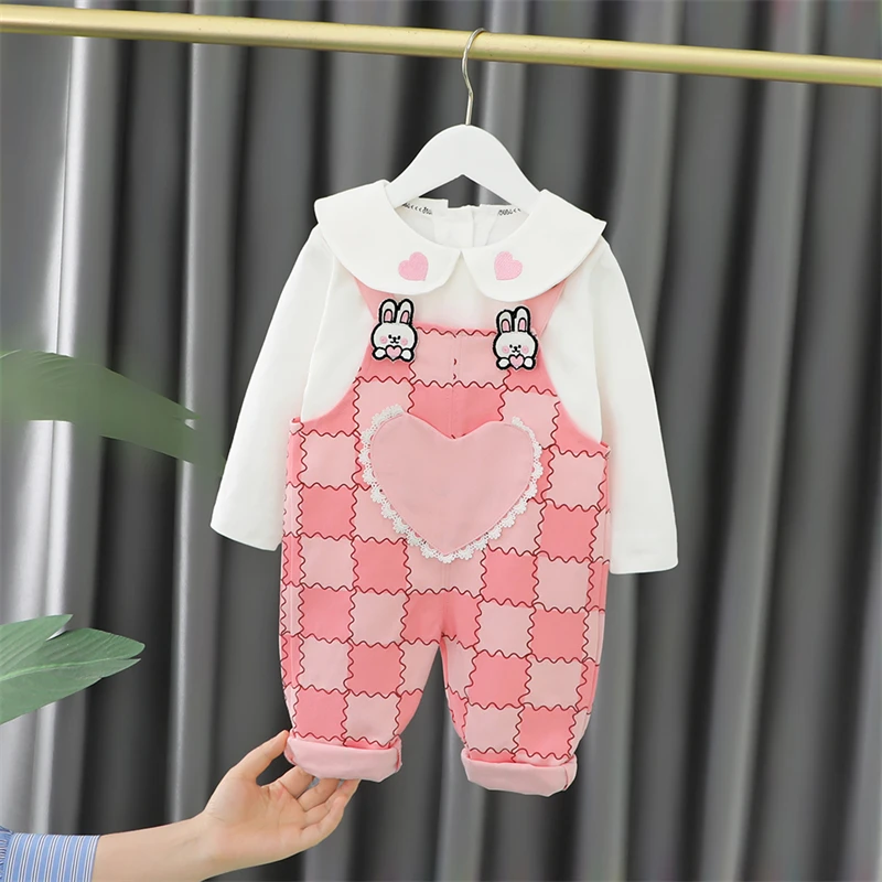 

2022 Autumn Kids Clothing Sets for Baby Girls T Shirt Overalls Cartoon Rabbit Infant Casual Clothes Outfits Children Tracksuit