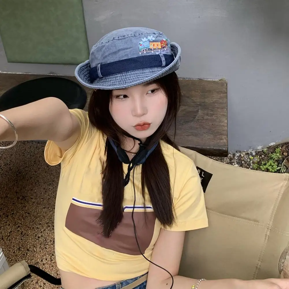 

Denim Hat Solid Color Attractive Block UV All-Match Summer Women Cowboy Hat Gift Cowboy Hat for Camping