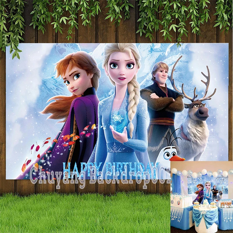 

Disney Frozen Elsa Anna Disney Princess Theme Party Backgrounds Decors Vinyl Party Backdrop Kids Birthday Baby Shower Supplies