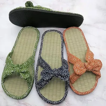Ladies Straw Mat Slippers Bow Rattan Grass Home Slippers 2023 Summer Newest Fashion Open Toe Flat Comfortable Leisure Sandals 1