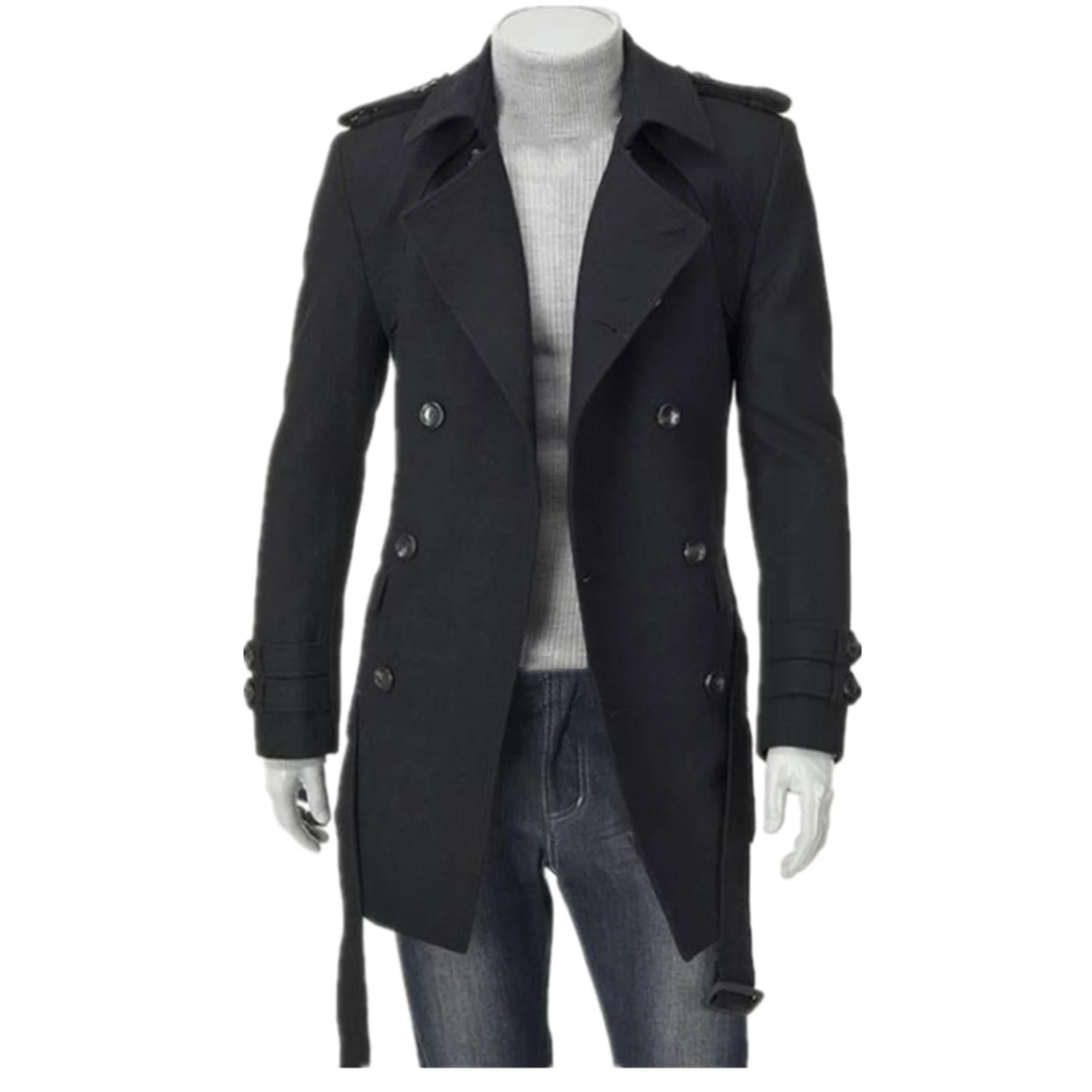 Мужское шерстяное пальто с длинным рукавом двубортное теплая верхняя одежда на