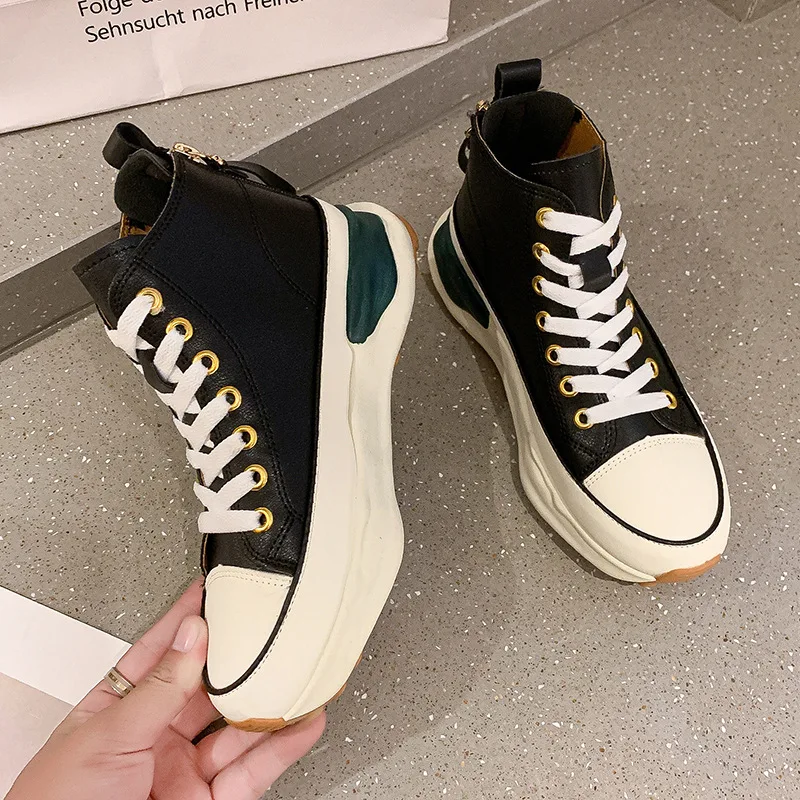 High-top Canvas Shoes Women's Sneakers 2022 Zapatos De Mujer Korean Fashion Platform Sneakers Lace-up Casual Lady Shoes Women