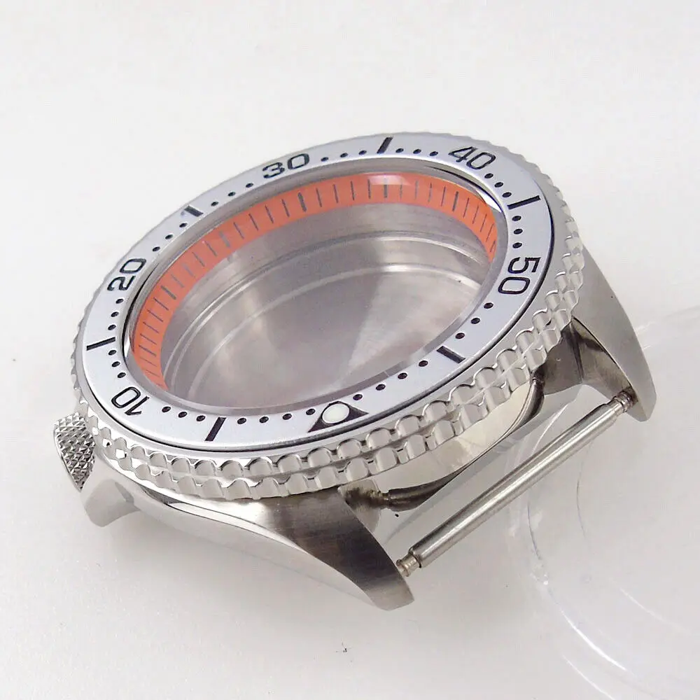 3.8 o'clock Screw Crown Fit for NH34 NH35A NH36A 42mm Stainless Steel Watch Case Orange Chapter Ring Alloy Insert Sapphire Glass