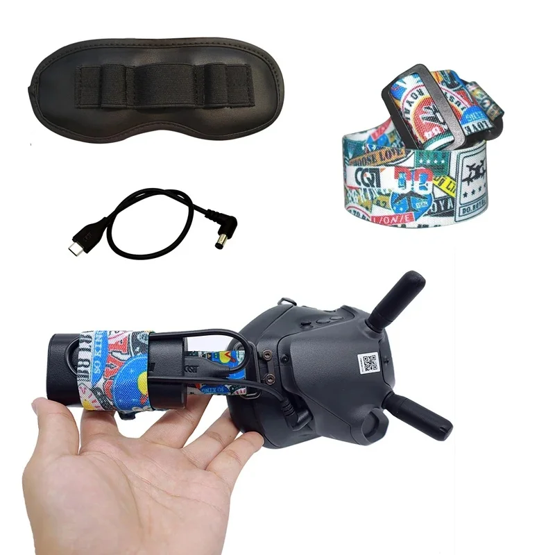 Фото Наголовный ремень для очков DJI FPV Goggles V2 Drone Combo, регулируемый, с держателем для батареи и зарядным кабелем для очков Fatshark VR. №1