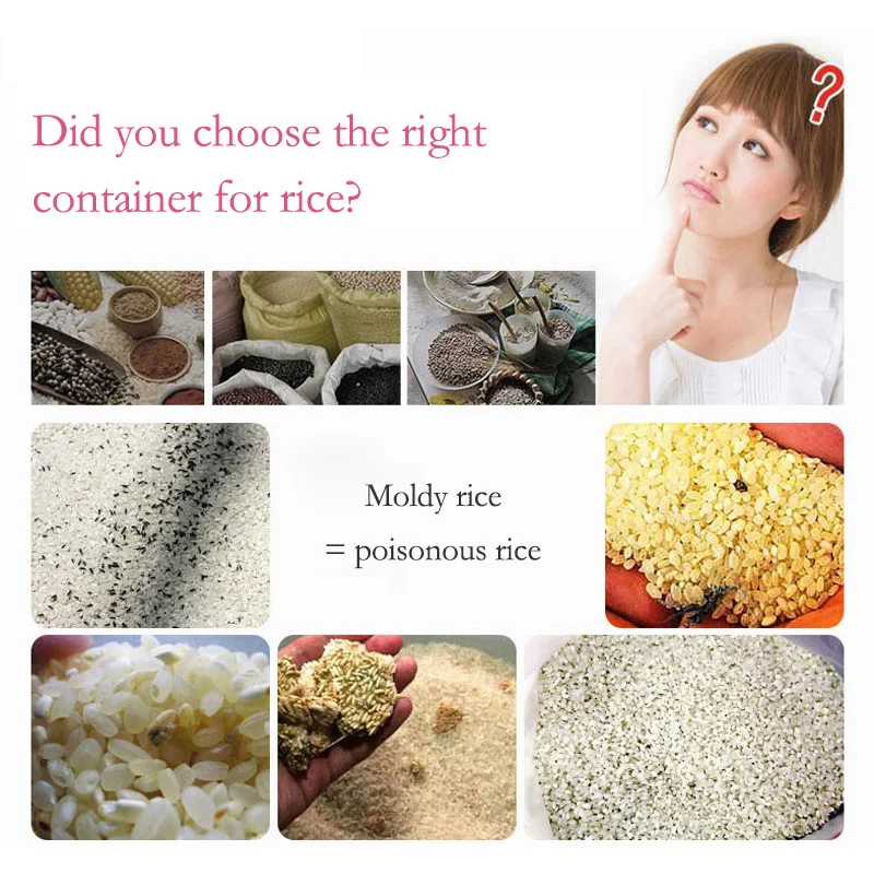 

Sealed Cereal Insect-Proof Rice Bucket with Measuring Cup Transparent Rotary Food Moistureproof Tank Kitchen Storage Box