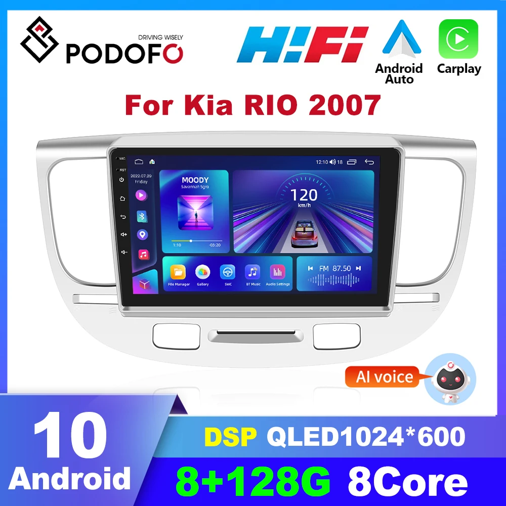 

Автомагнитола Podofo, мультимедийный проигрыватель с 8-ядерным процессором, Android, 2din, GPS-навигацией для Kia RIO 2007