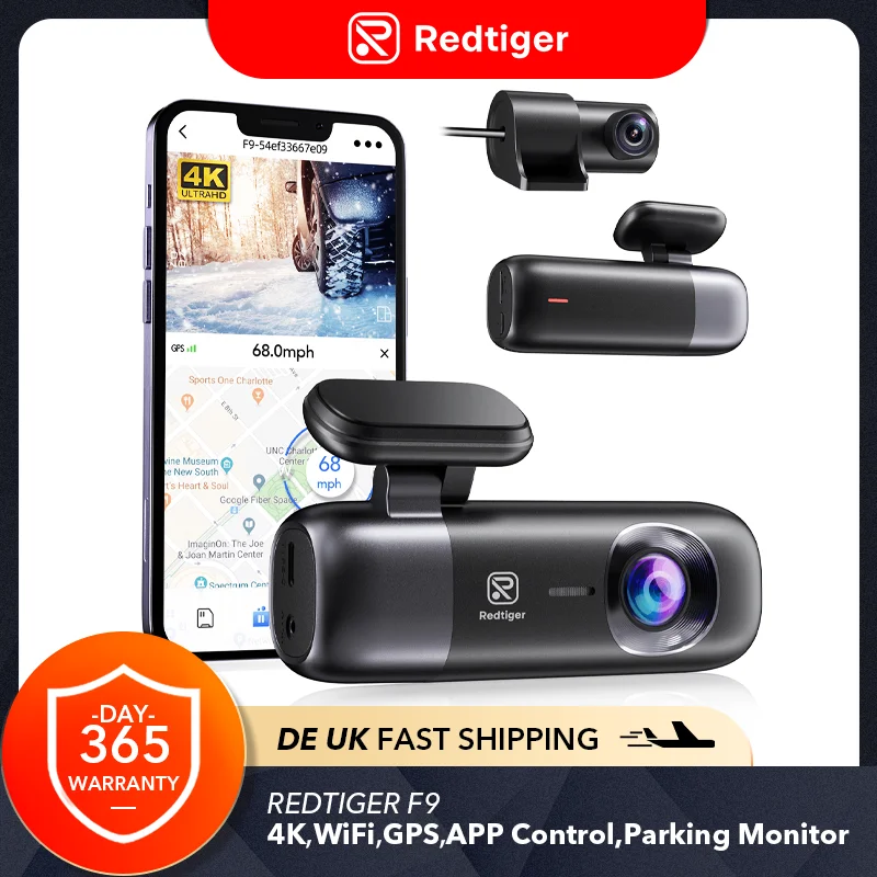 Видеорегистратор REDTIGER F9, камера для приборной панели 4K, с Wi-Fi, GPS, ночным видением, управлением через приложение
