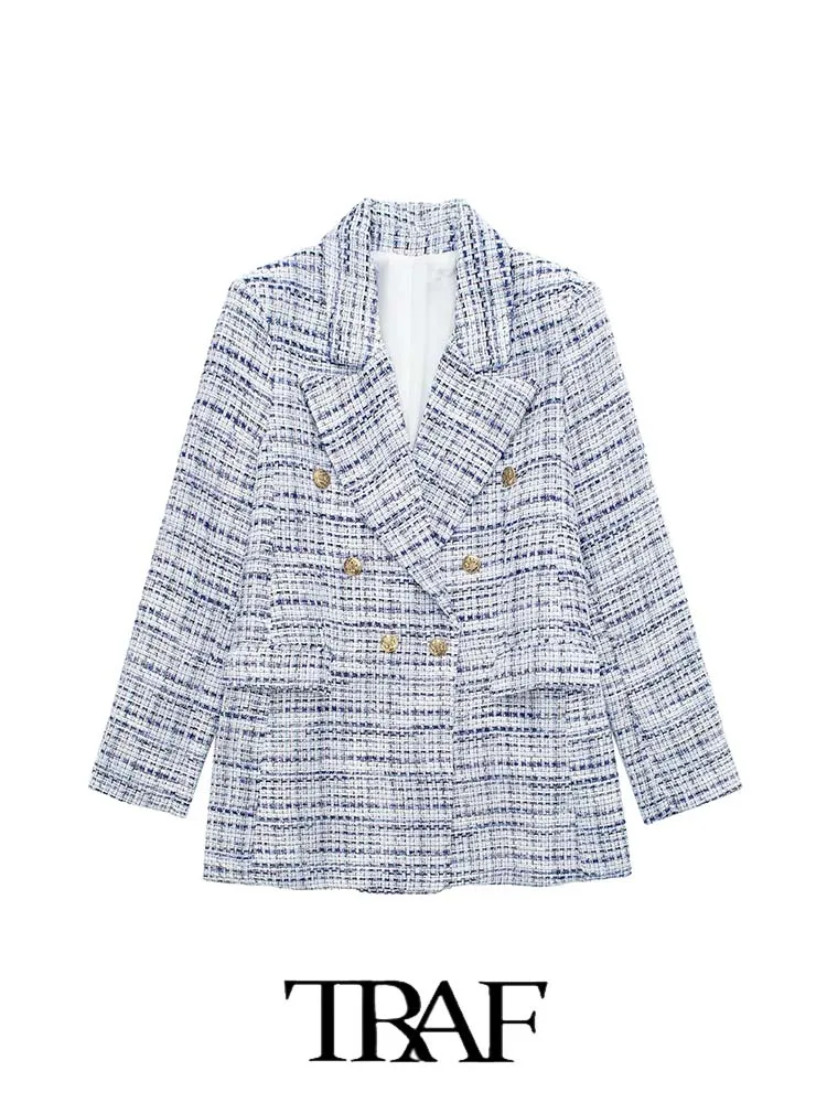 

Женский блейзер в клетку, с золотыми пуговицами