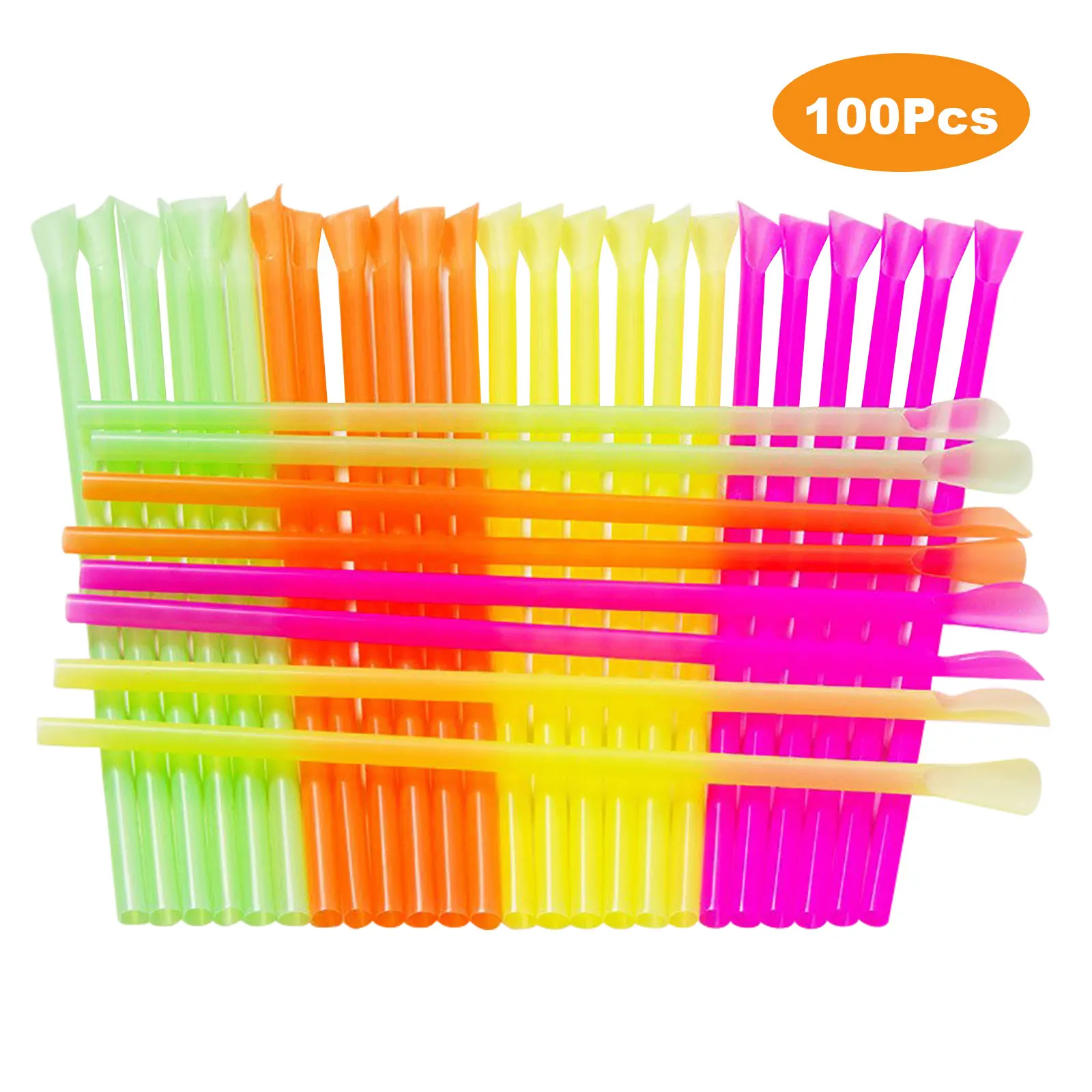 

100pcs Plastic Drinking Straws Spoon Colorful Disposable Tea Tools Straw Eco Friendly Washable Bar Accessory Kitchen Supplies