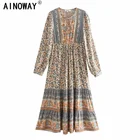 Винтажные шикарные женские элегантные пляжные богемные макси платья на шнуровке с бахромой и цветочным принтом