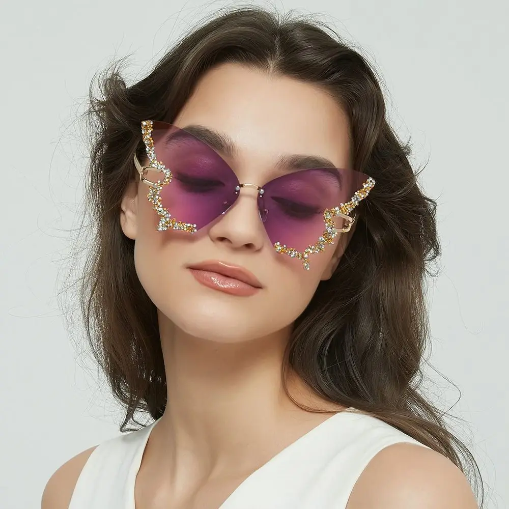 

Luxury Y2K Eyewear Diamond Oversized Butterfly Sunglasses Ladies Shades Bling Sun Glasses Purple Sunglasses for Women