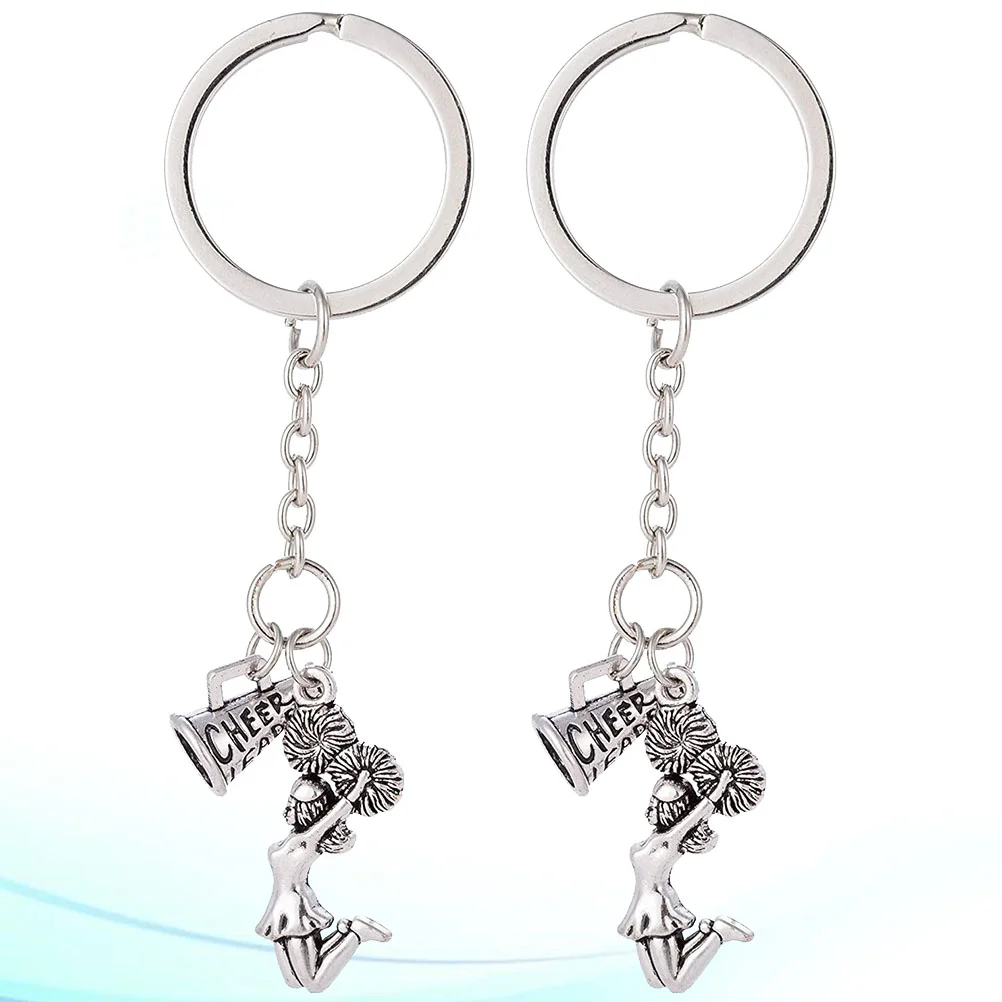 

2 Pcs Woman Gifts Cheerleaders Key Rings Ornaments Keychains Backpack 3.2X1.26CM Silver