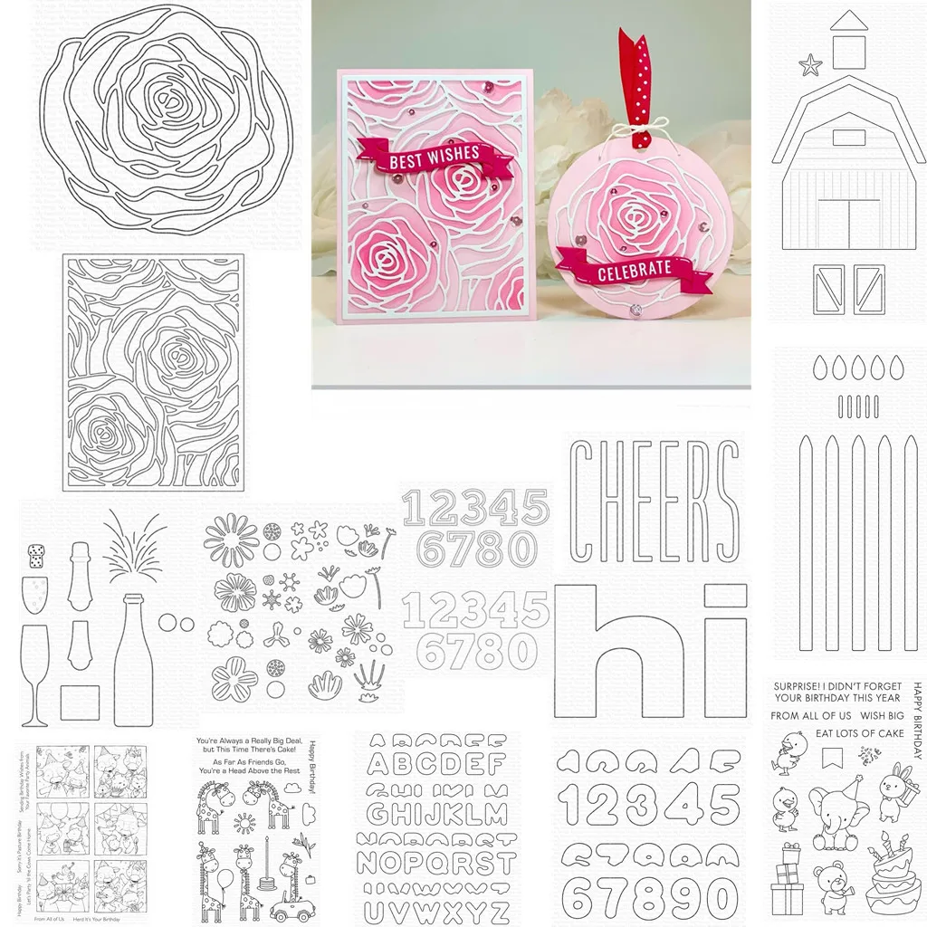 

Rose 2023 Happy New Year Metal Cutting Dies Mold Craft Decoration Embossing Template Making Card DIY Greeting Card Handmade